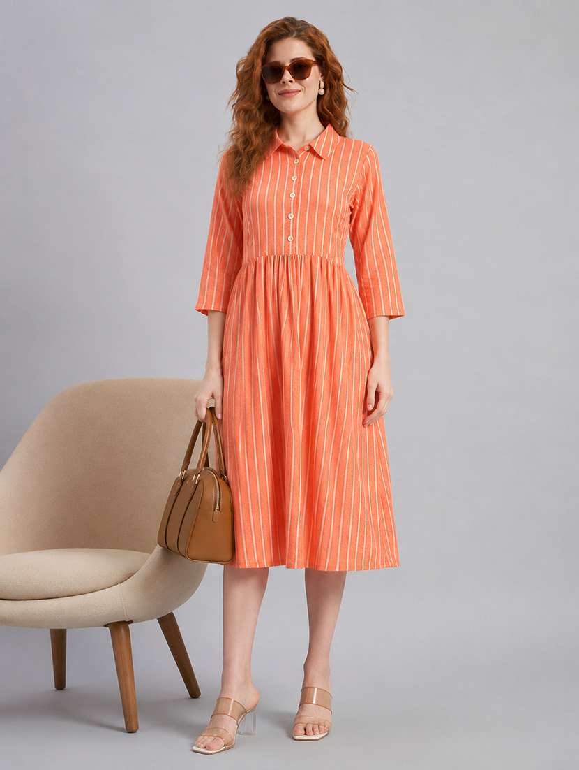 women printed three quarter sleeves a-line dress