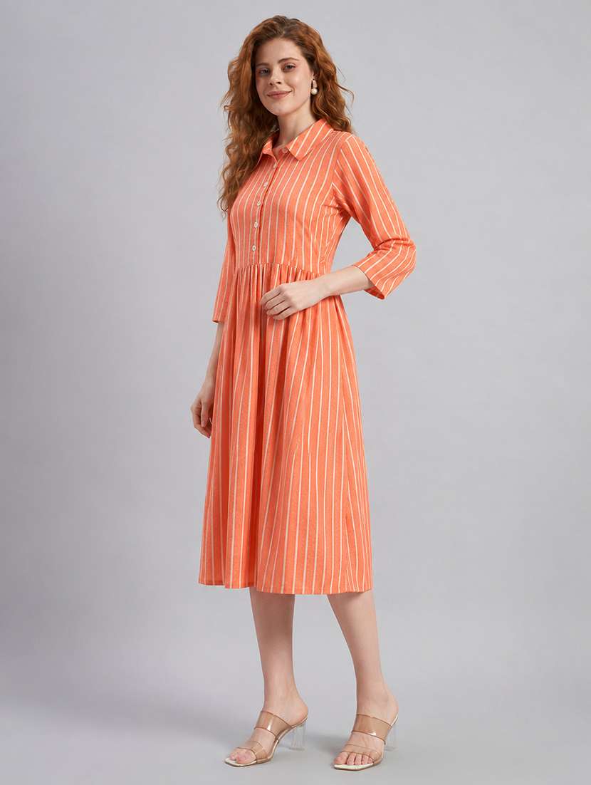 women printed three quarter sleeves a-line dress - 22606017 -  Standard Image - 4
