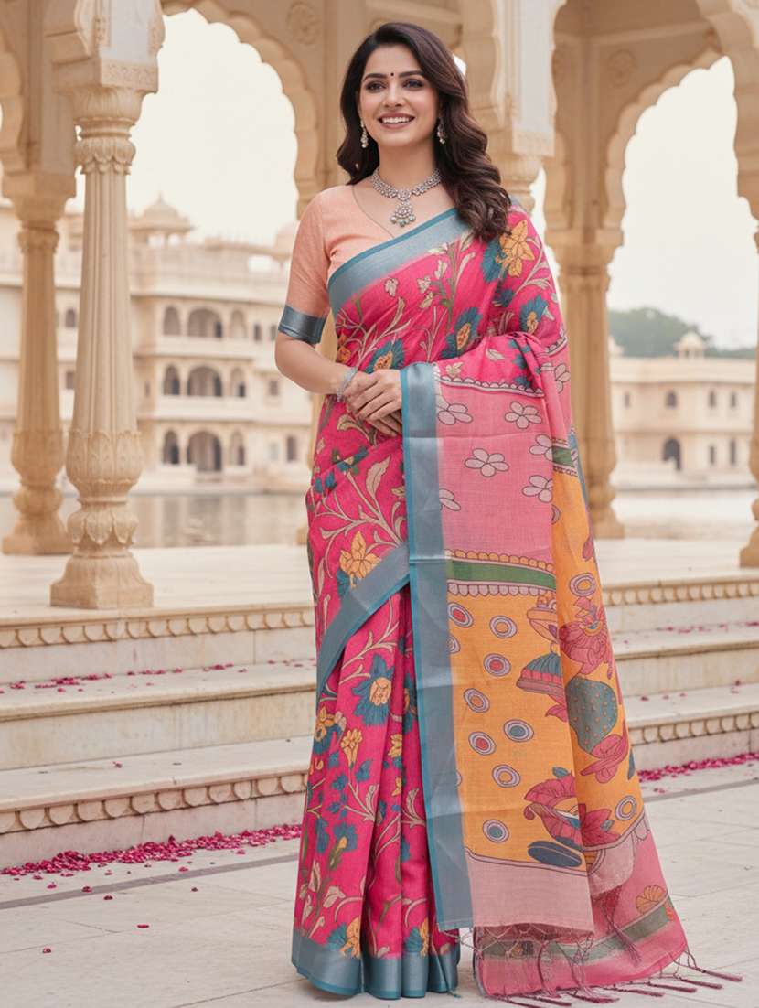 women printed casual wear saree with blouse