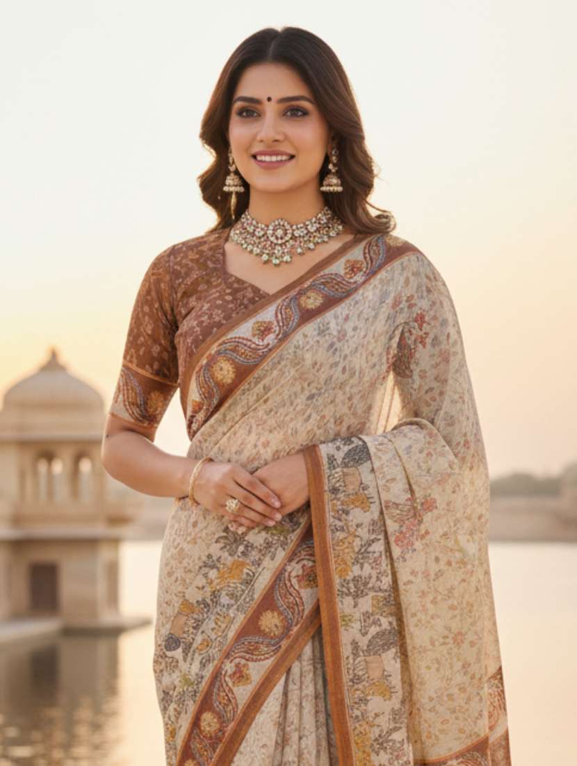 women printed casual wear saree with blouse - 22606189 -  Standard Image - 1