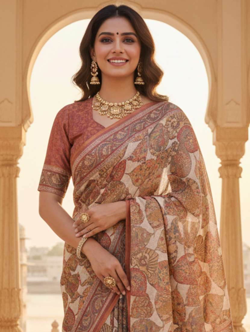 women printed casual wear saree with blouse - 22606196 -  Standard Image - 1