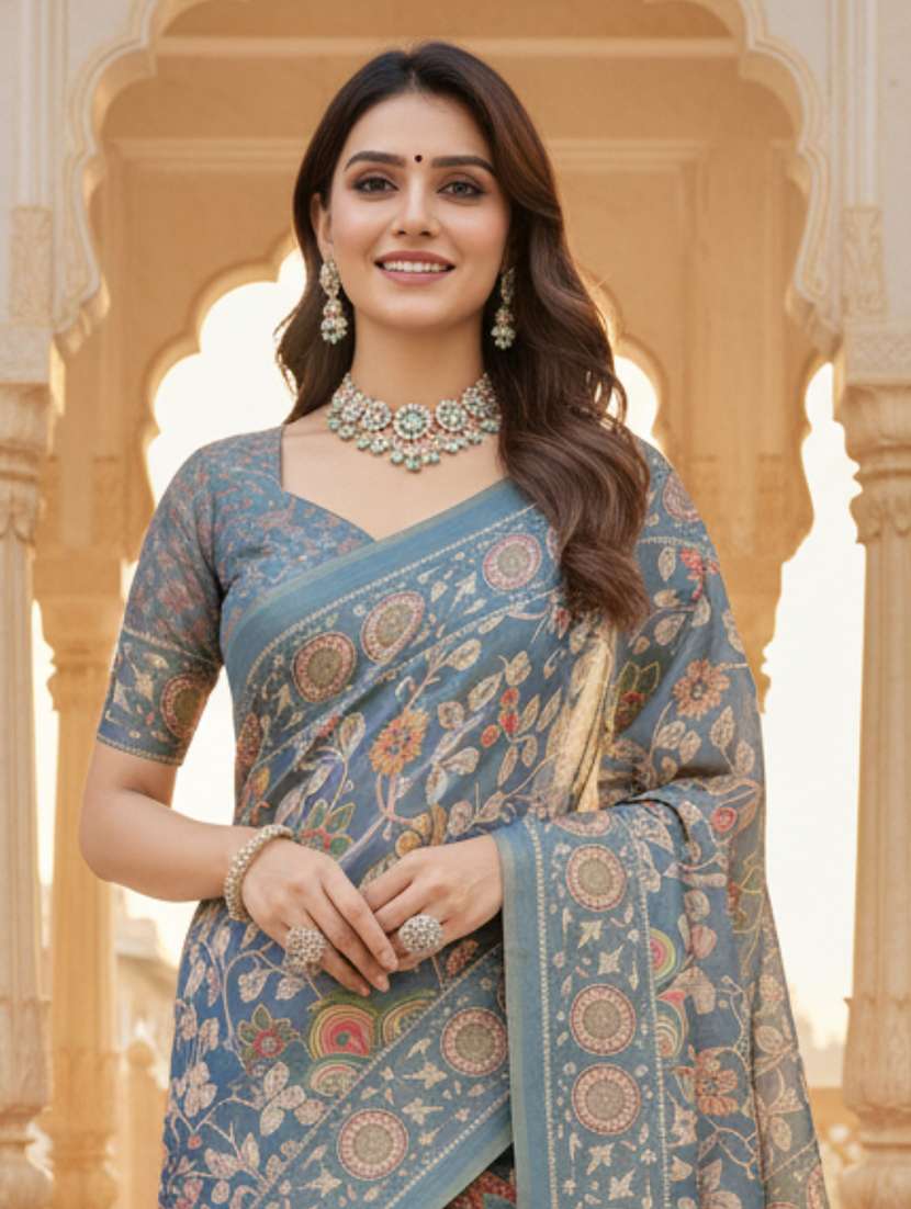 women printed casual wear saree with blouse - 22606202 -  Standard Image - 1