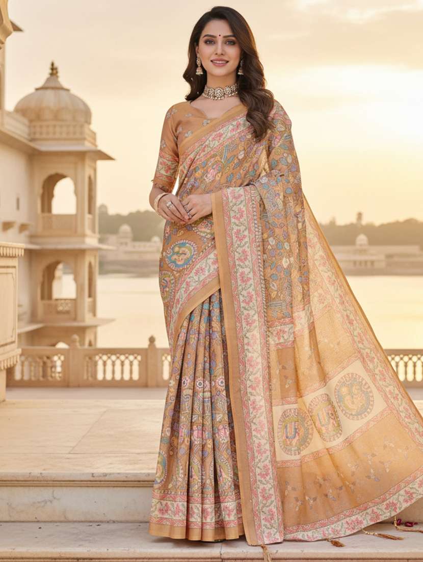 women printed casual wear saree with blouse
