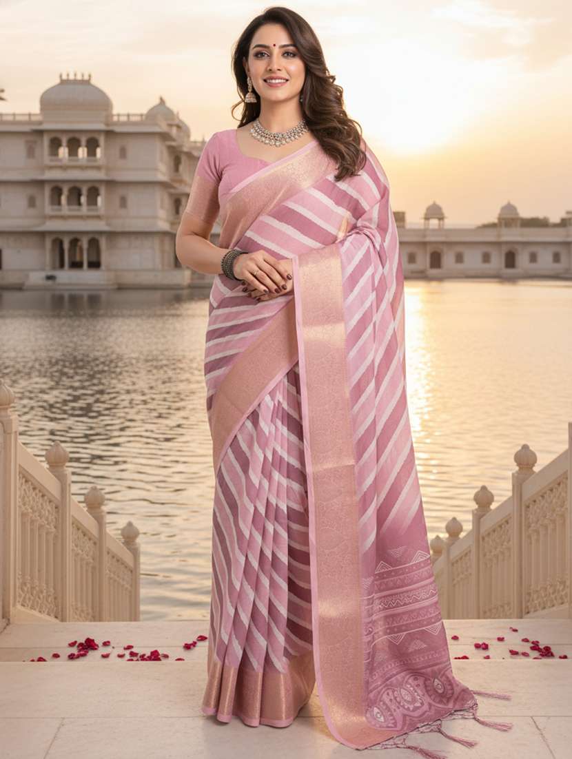 women printed bordered saree with blouse
