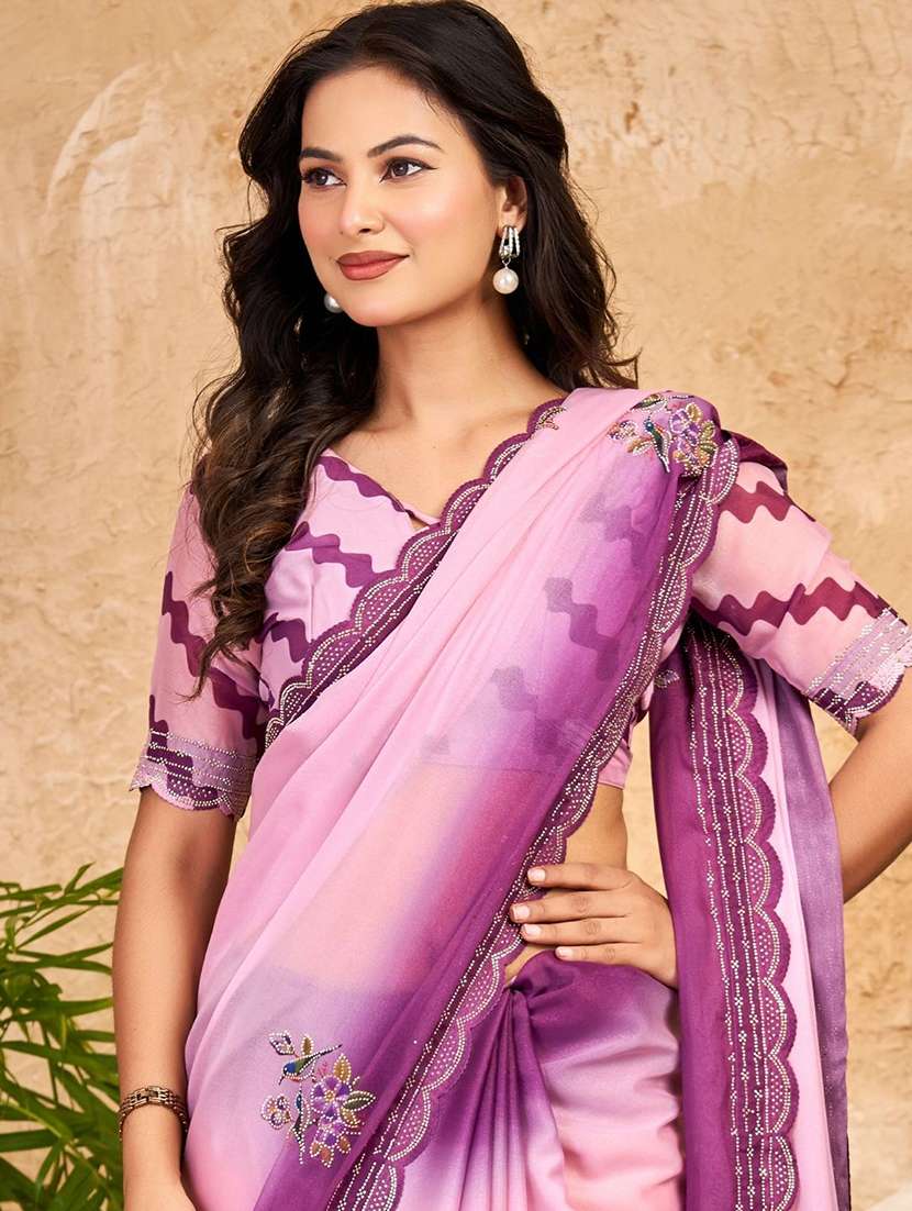 women ombre embellished bordered saree with blouse - 22606367 -  Standard Image - 1