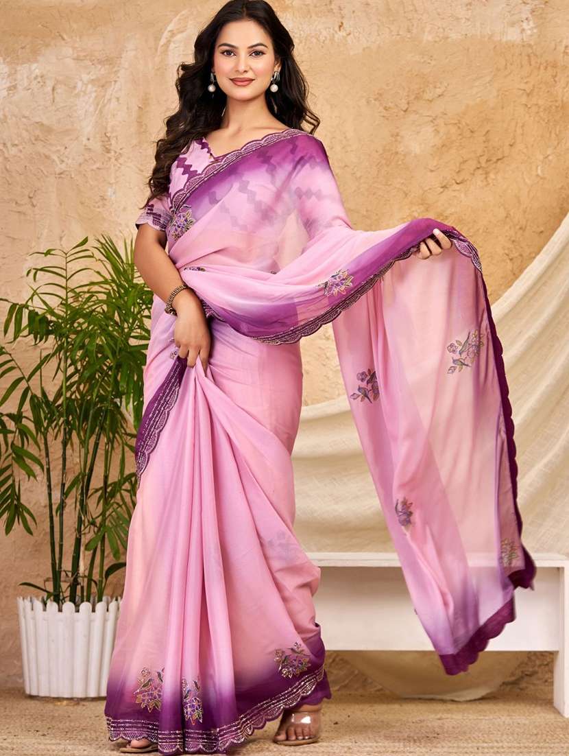 women ombre embellished bordered saree with blouse - 22606367 -  Standard Image - 4