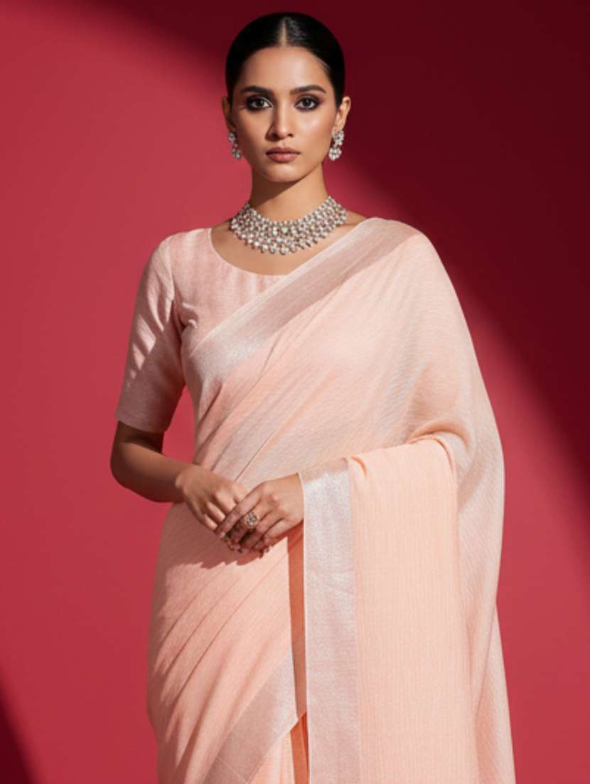 women solid bordered saree with blouse - 22606386 -  Standard Image - 1