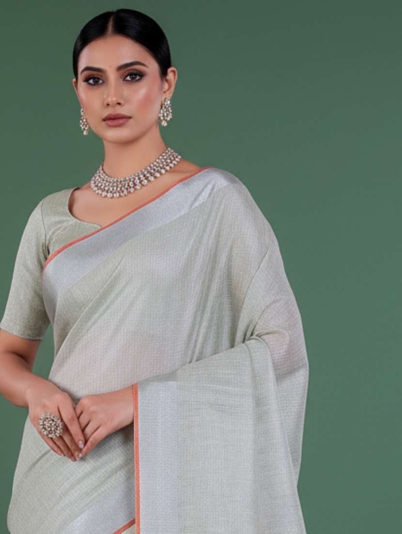 women solid bordered saree with blouse - 22606388 -  Standard Image - 1