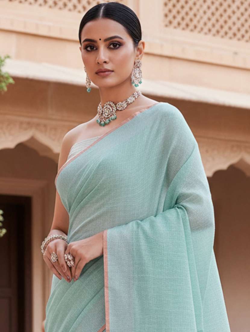 women solid bordered saree with blouse - 22606391 -  Standard Image - 1