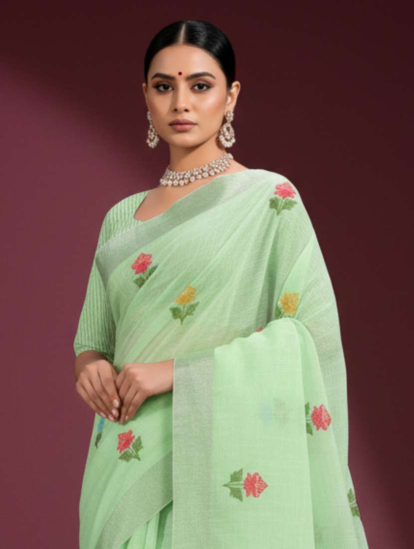 women solid with work embroidered saree  with blouse - 22606393 -  Standard Image - 1