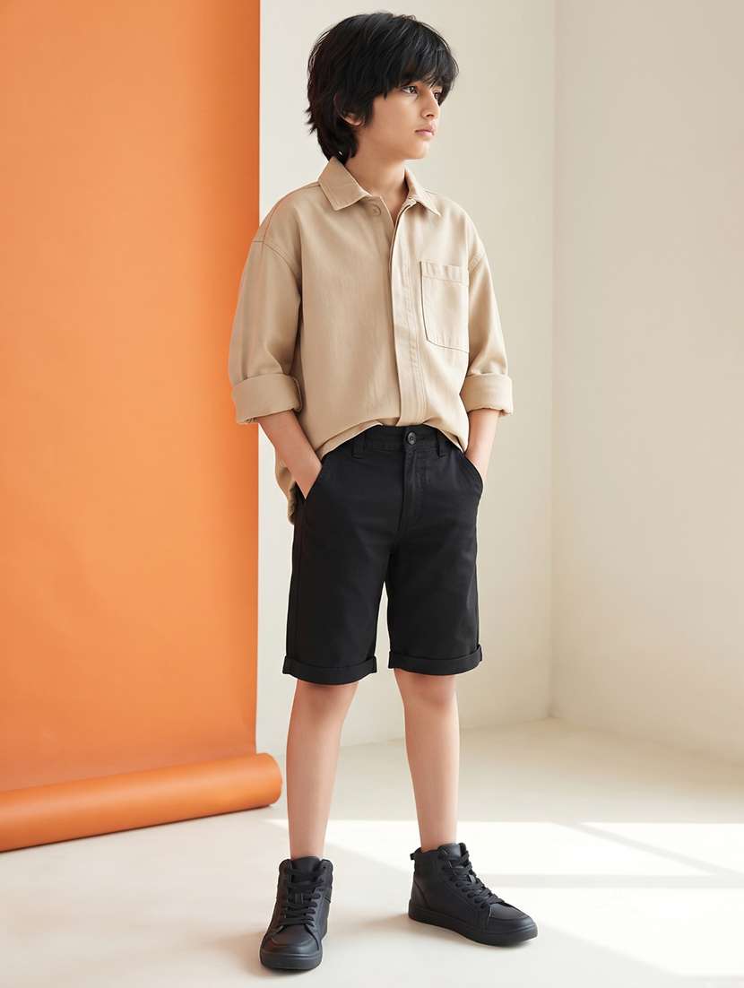 Boys Solid Mid Rise Regular Fit Shorts - 22606408 -  Standard Image - 1