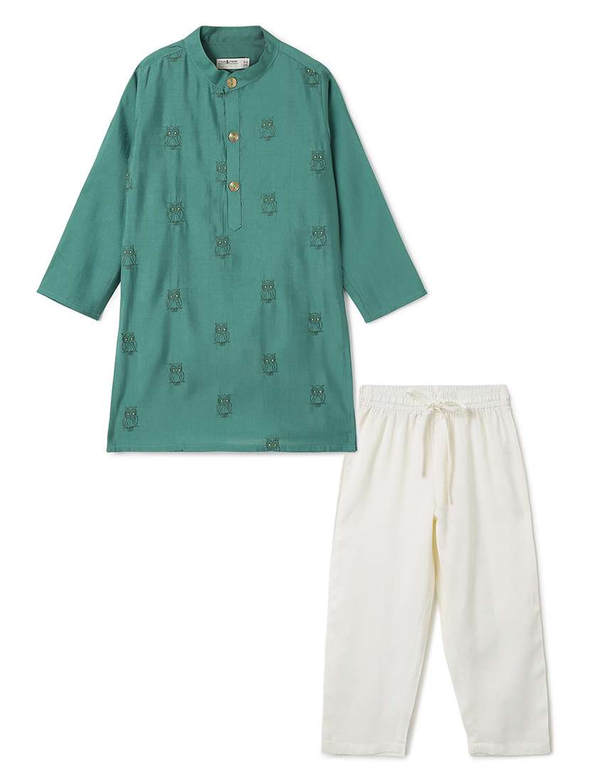 Boys Embroidered Mandarin Neck Kurta Set - 22606424 -  Standard Image - 1