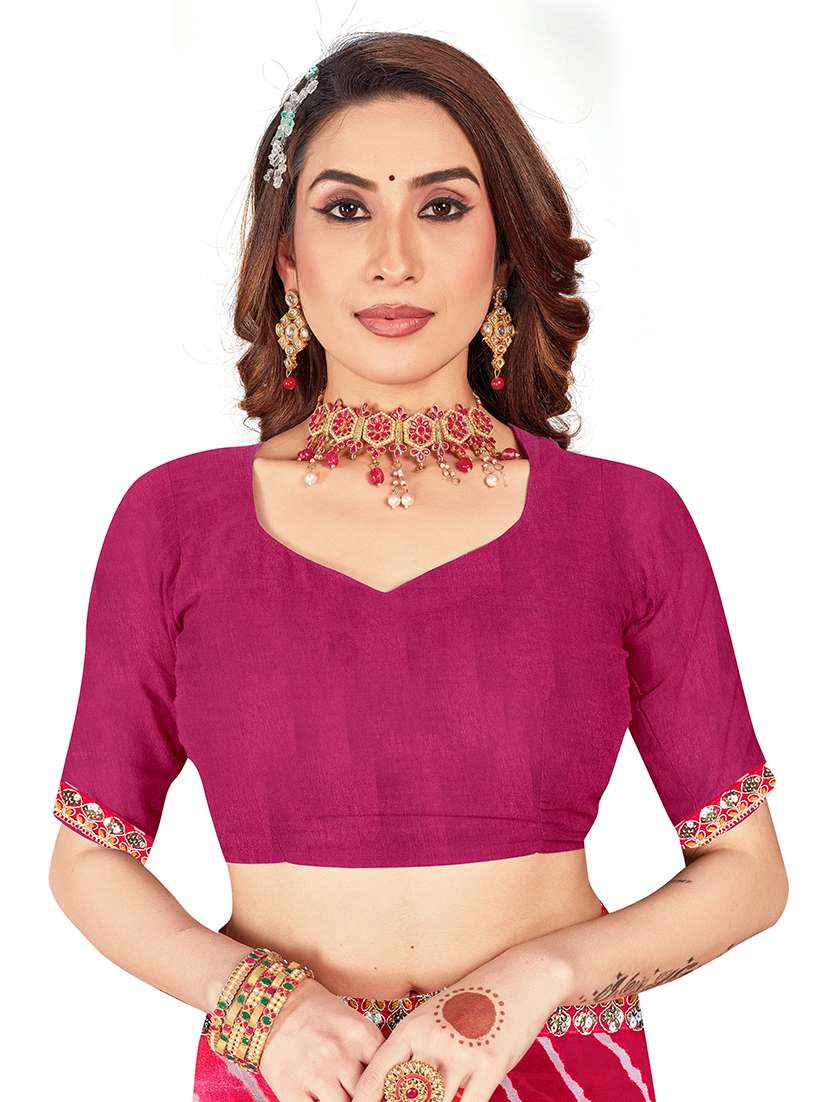 Women Leheriya Printed Saree With Blouse - 22606444 -  Standard Image - 4