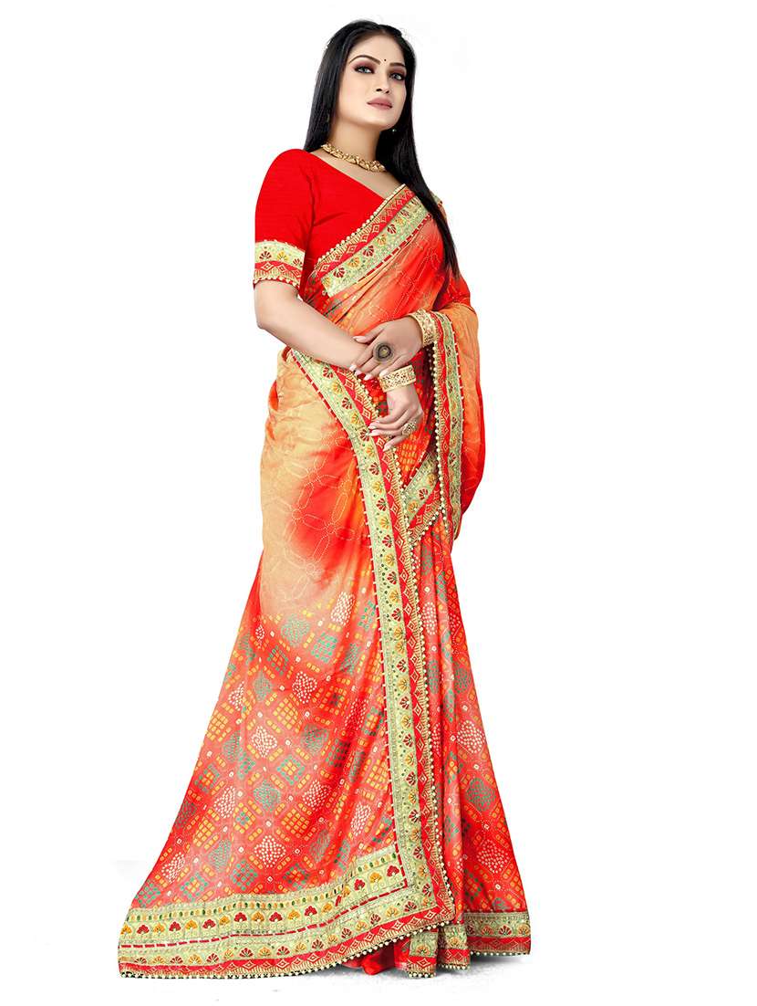 women bandhani printed saree with blouse - 22606472 -  Standard Image - 1