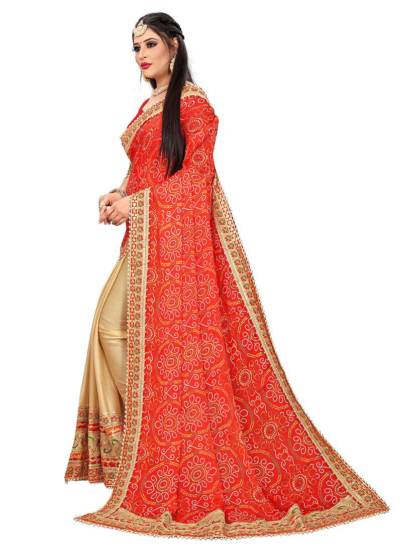 women bandhani printed half and half saree with blouse - 22606475 -  Standard Image - 1