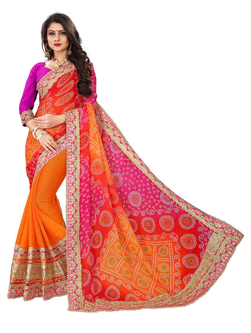 Women Bandhani Printed Half And Half Saree With Blouse - 22606477 -  Standard Image - 1