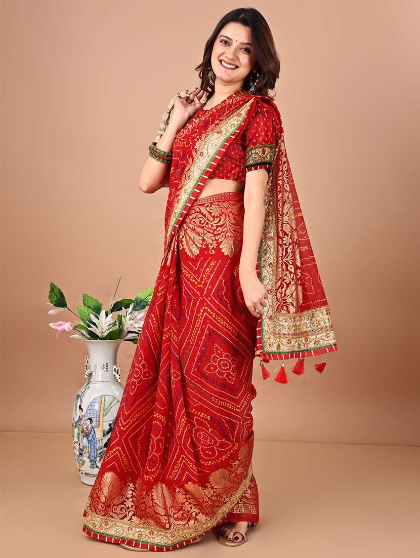 Women Bandhani Printed Saree With Blouse - 22606513 -  Standard Image - 1
