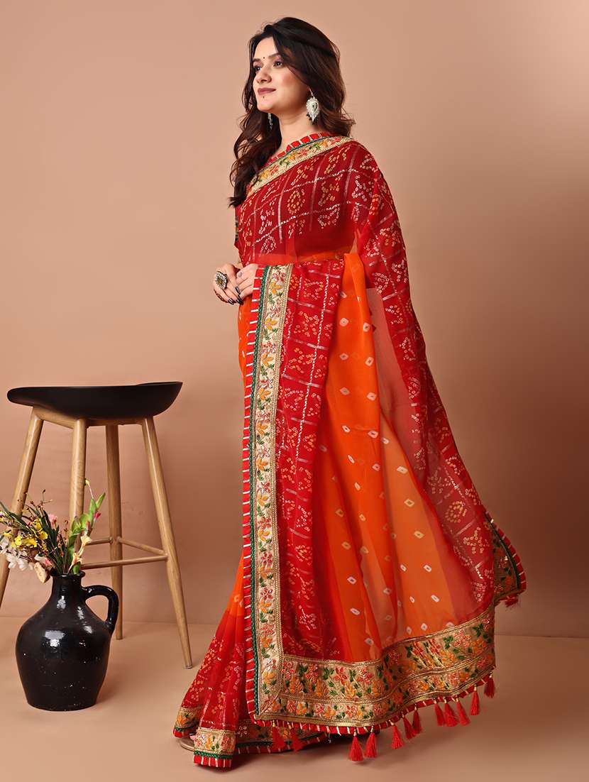 Women Bandhani Printed Saree With Blouse - 22606514 -  Standard Image - 1