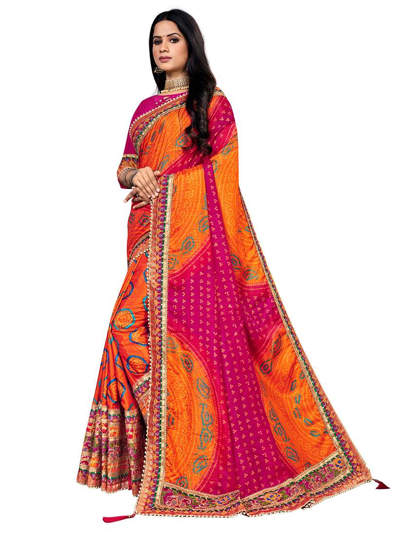 Women Bandhani Printed Saree With Blouse - 22606523 -  Standard Image - 1