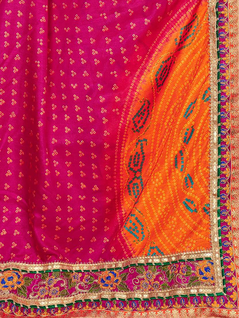 Women Bandhani Printed Saree With Blouse - 22606523 -  Standard Image - 4