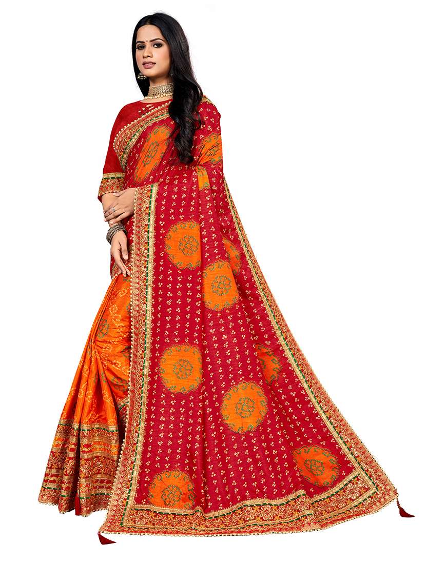 Women Bandhani Printed Half And Half Saree With Blouse - 22606525 -  Standard Image - 1