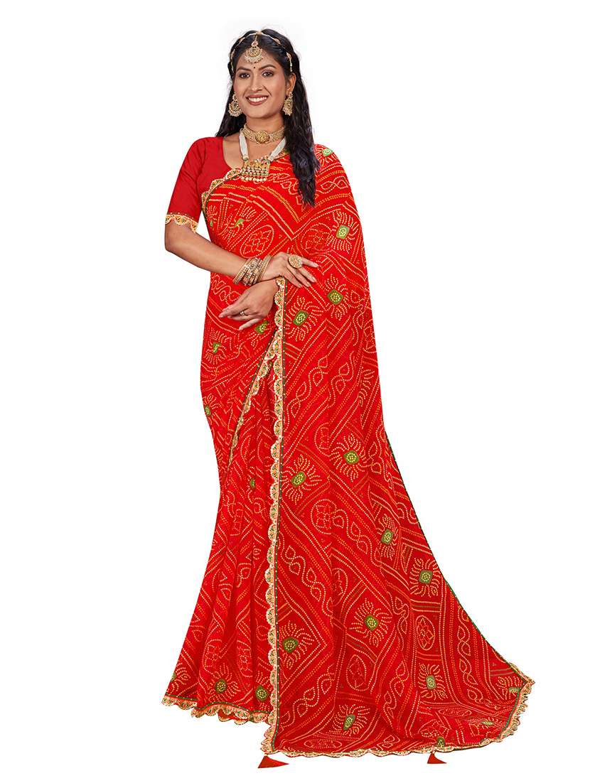 women bandhani printed saree with blouse