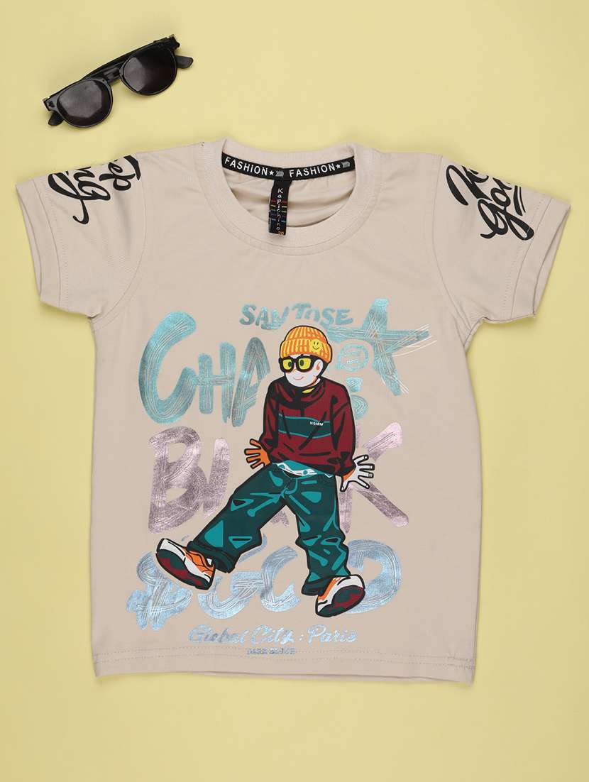 Boys Printed Short Sleeves Regular Fit T-shirt - 22606647 -  Standard Image - 1