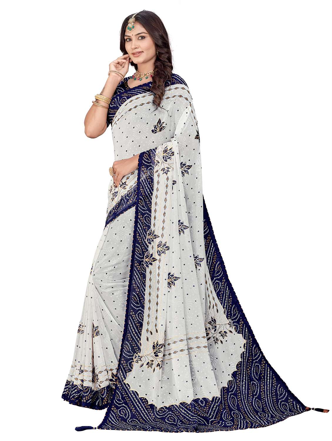 Women Bandhani Printed Saree With Blouse - 22606759 -  Standard Image - 1
