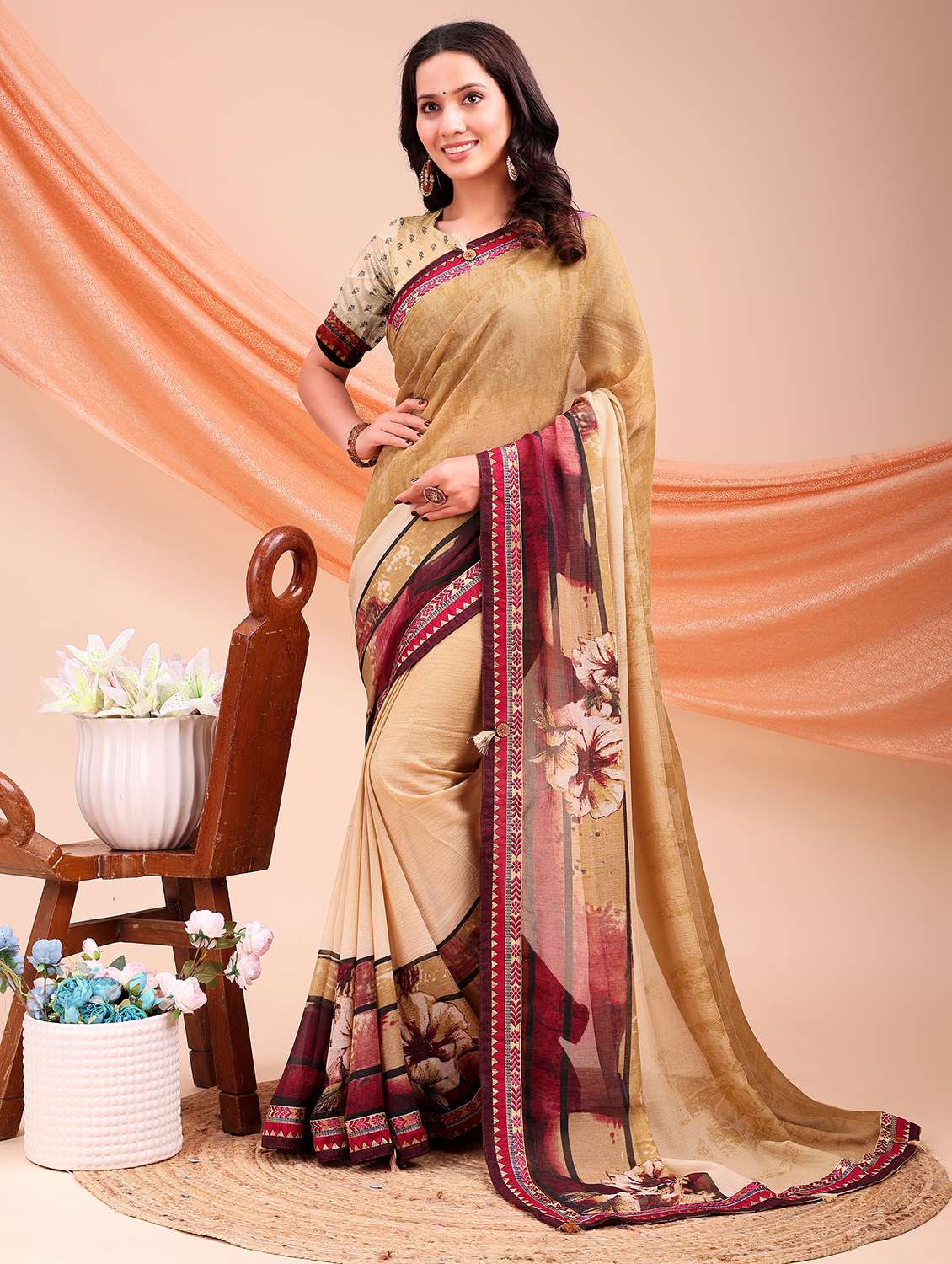 women printed casual wear saree with blouse