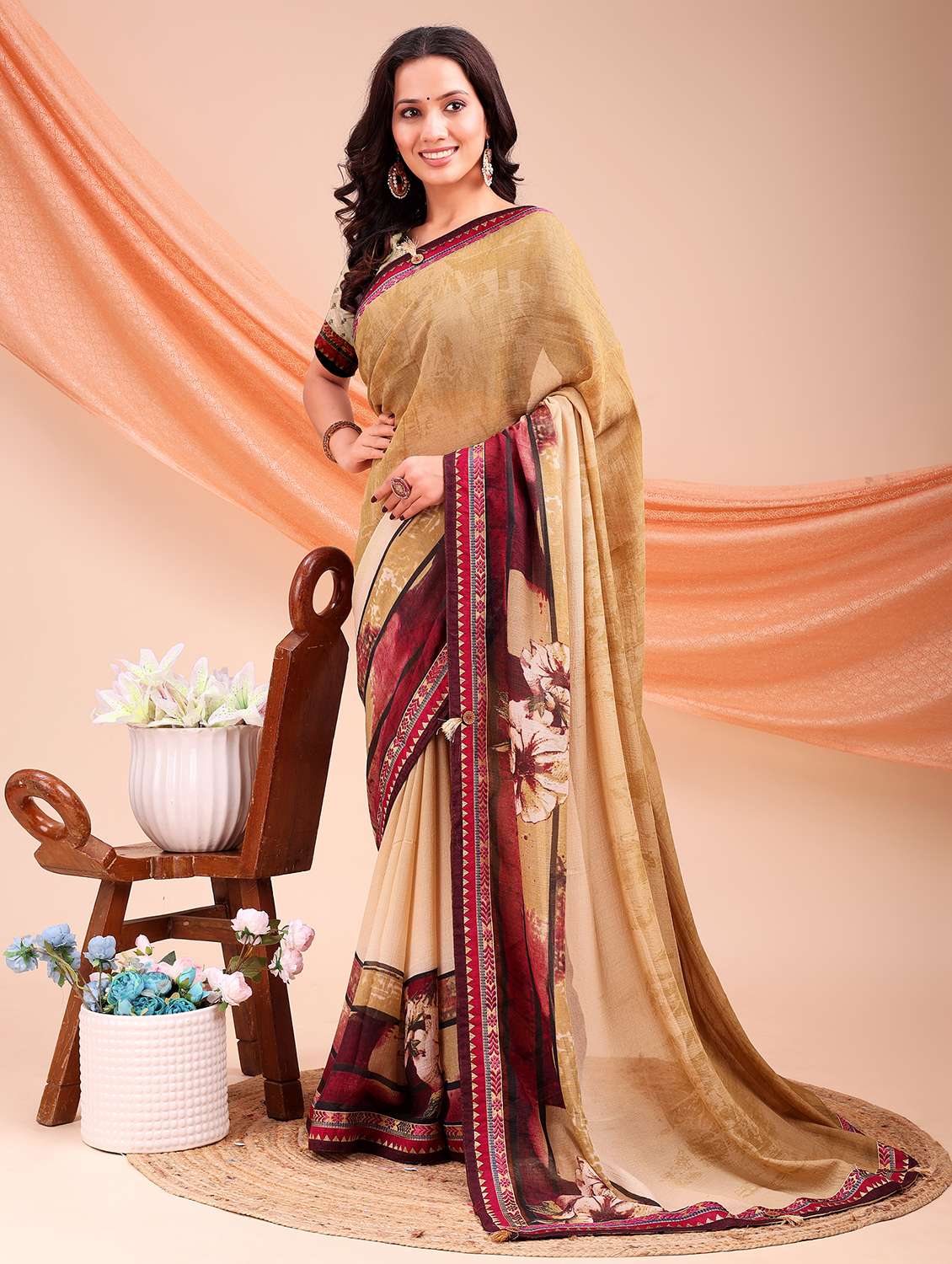 women printed casual wear saree with blouse - 22606765 -  Standard Image - 1