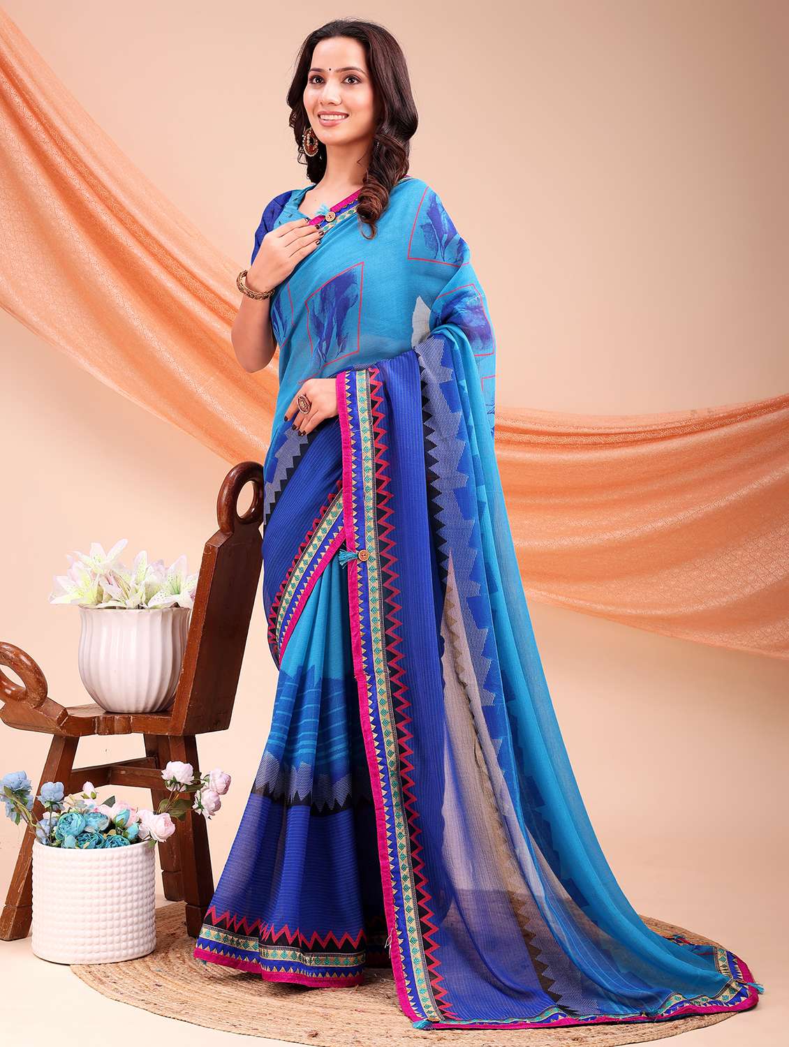 women printed casual wear saree with blouse - 22606766 -  Standard Image - 1