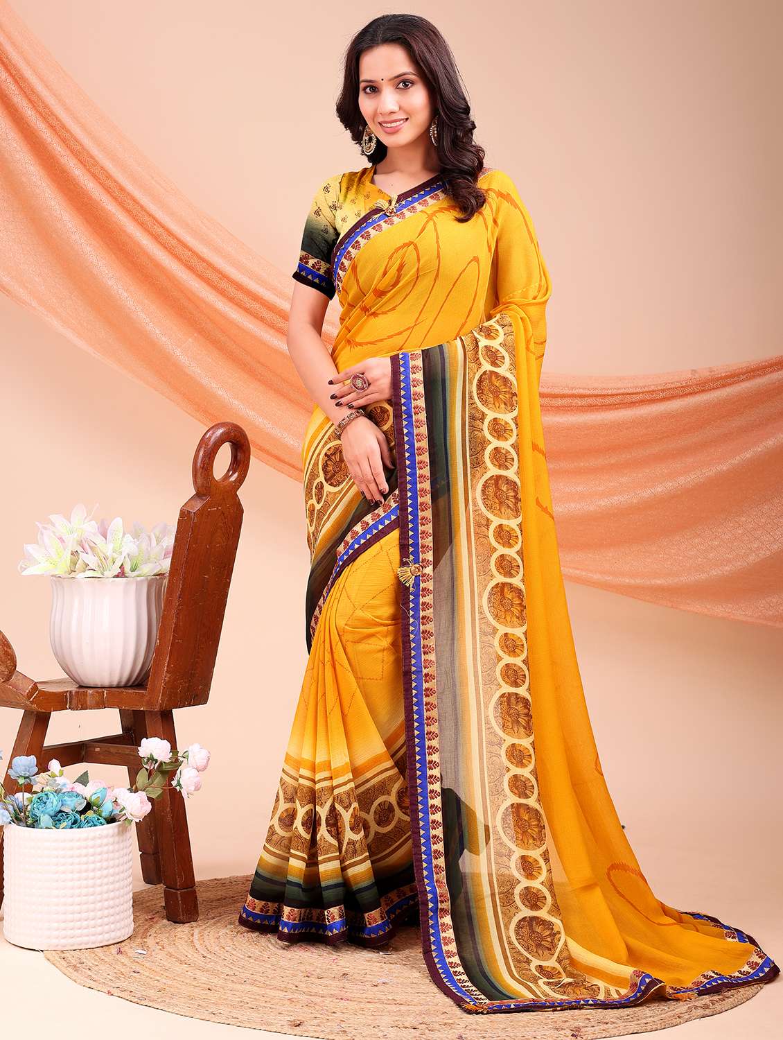 women printed casual wear saree with blouse