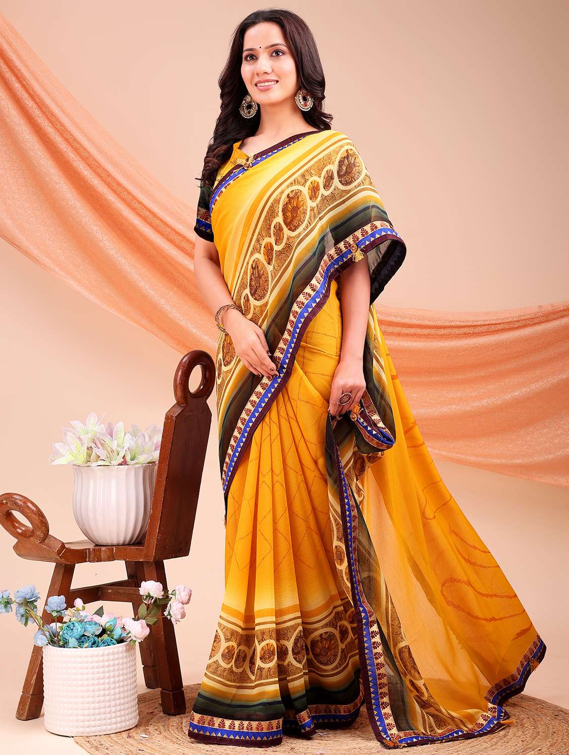 Women Printed Casual Wear Saree With Blouse - 22606772 -  Standard Image - 1