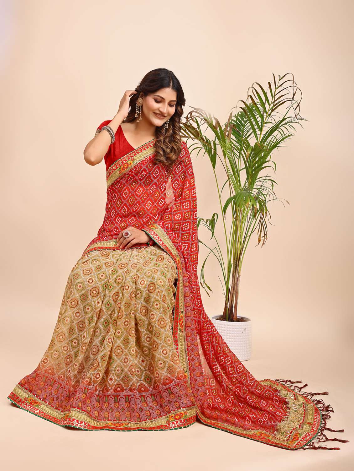 women bandhani printed half & half saree with blouse - 22606773 -  Standard Image - 4
