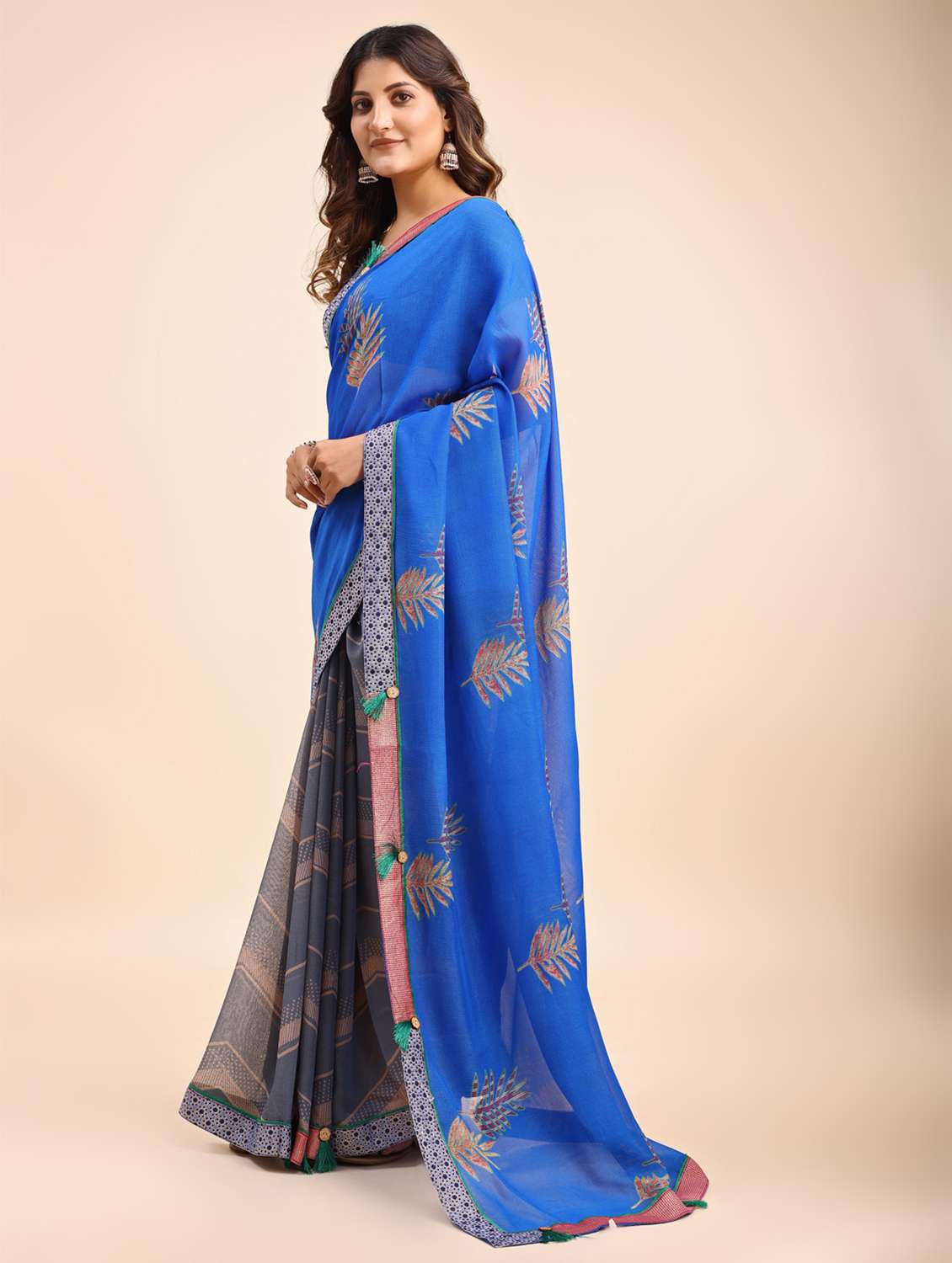 women printed half & half saree with blouse - 22606781 -  Standard Image - 1