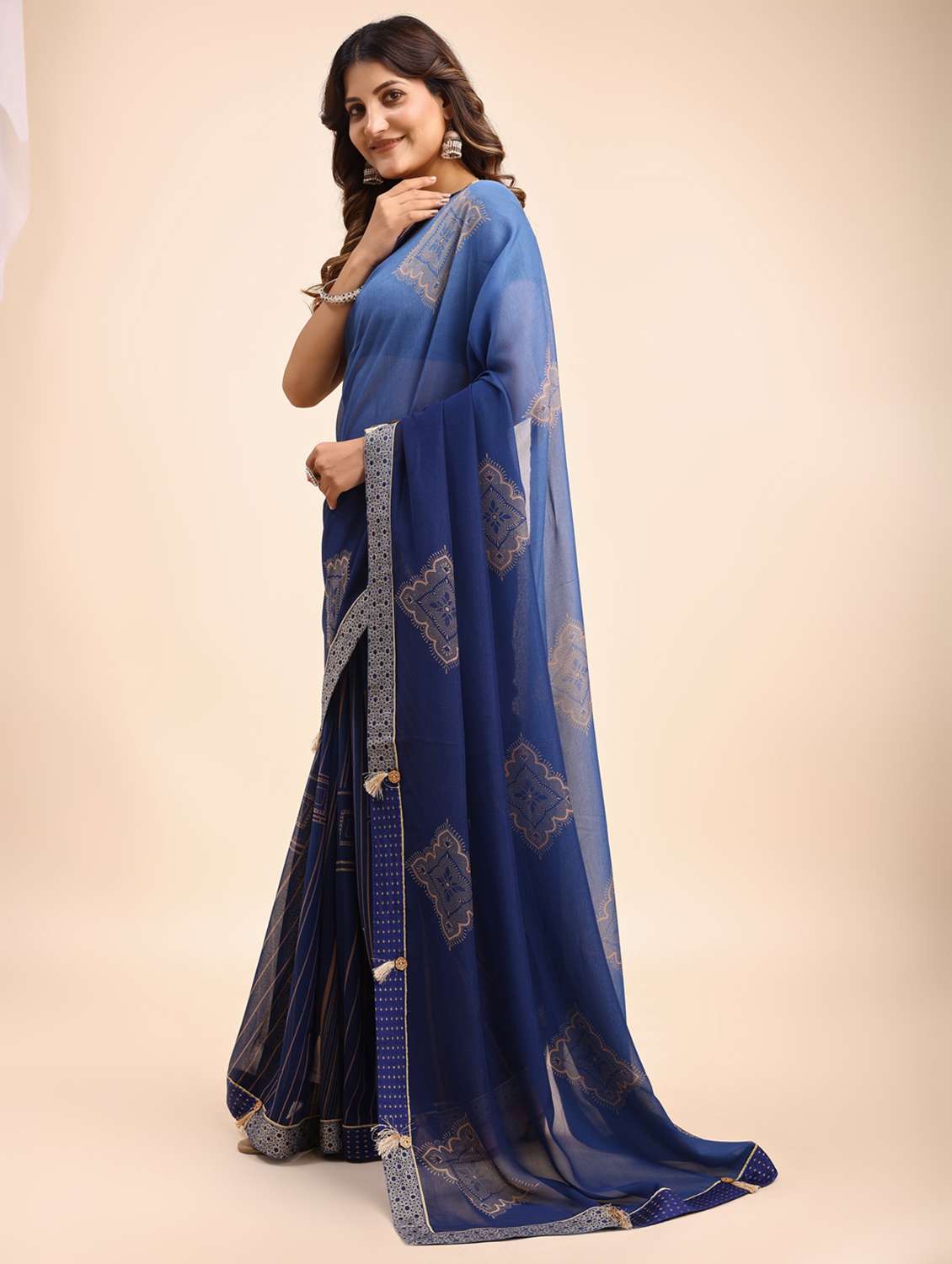 women printed half & half saree with blouse - 22606786 -  Standard Image - 1