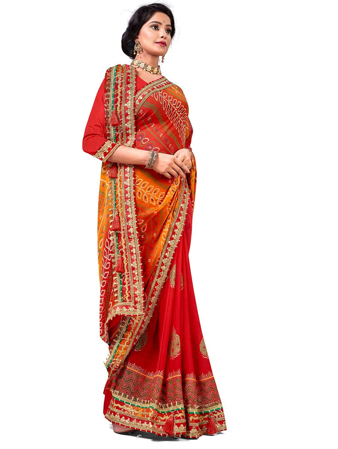 Women Bandhani Printed Half & Half Saree With Blouse - 22606801 -  Standard Image - 4