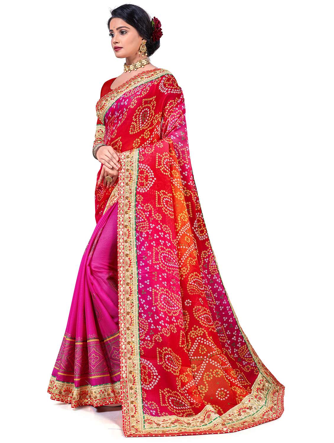 Women Bandhani Printed Half & Half Saree With Blouse - 22606808 -  Standard Image - 1