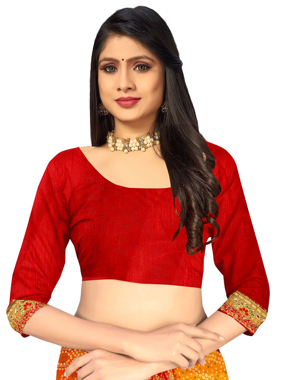 women printed half & half saree with blouse - 22606812 -  Standard Image - 4