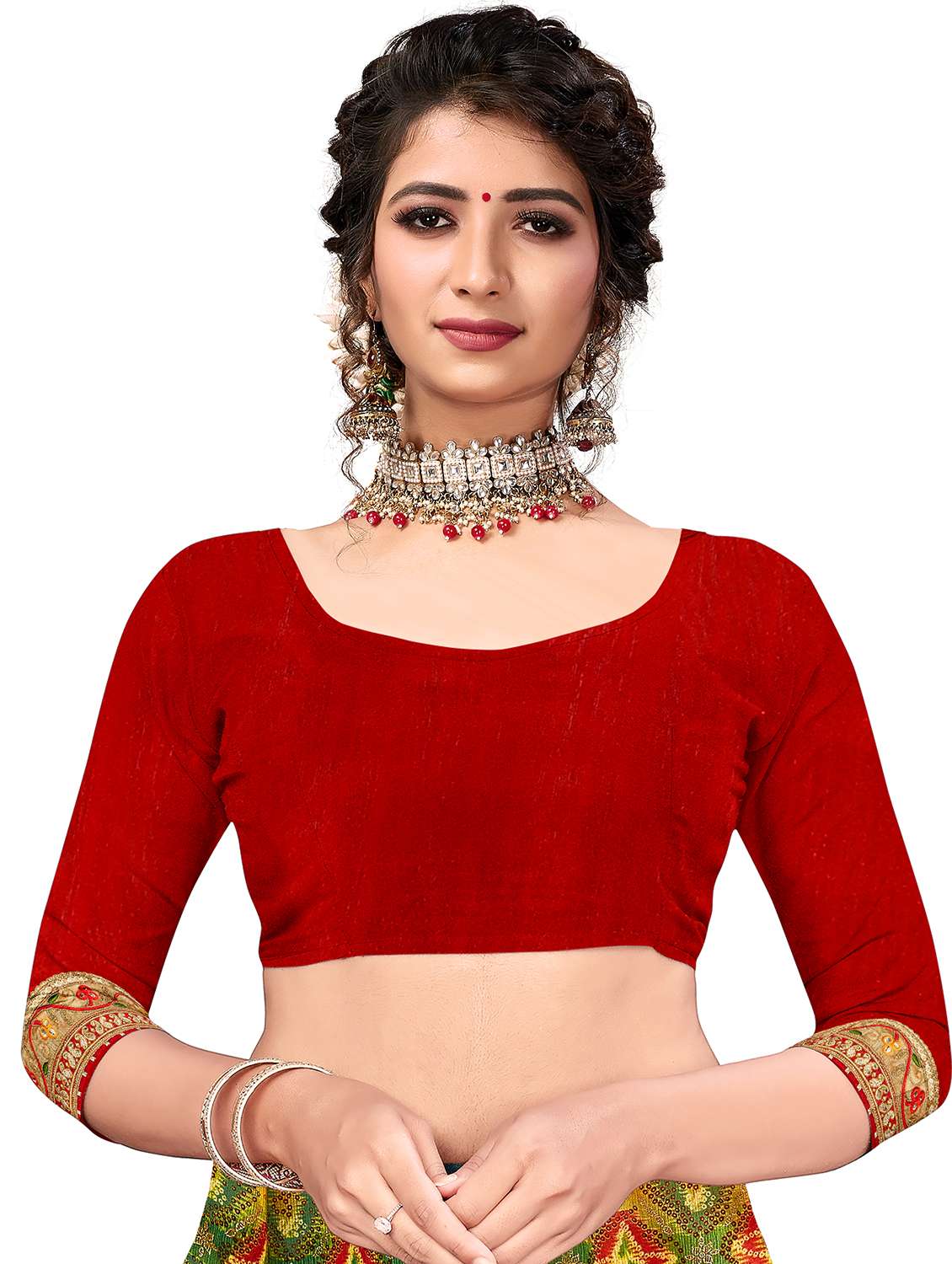 Women Printed Half & Half Saree With Blouse - 22606813 -  Standard Image - 4
