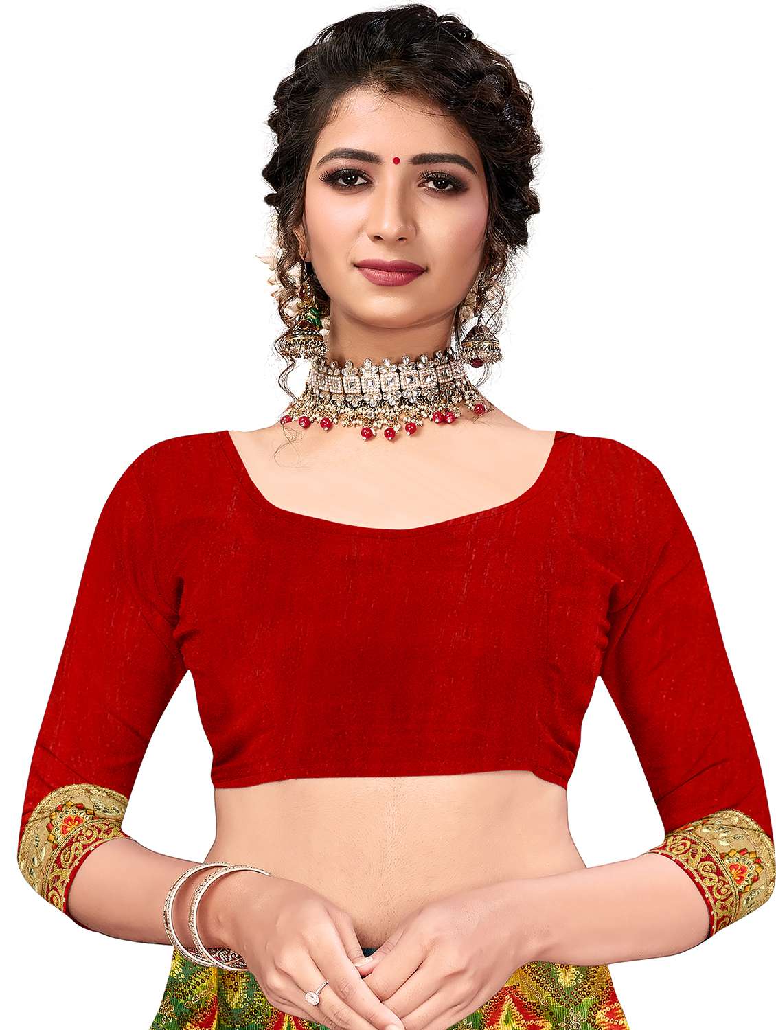 women printed half & half saree with blouse - 22606814 -  Standard Image - 4