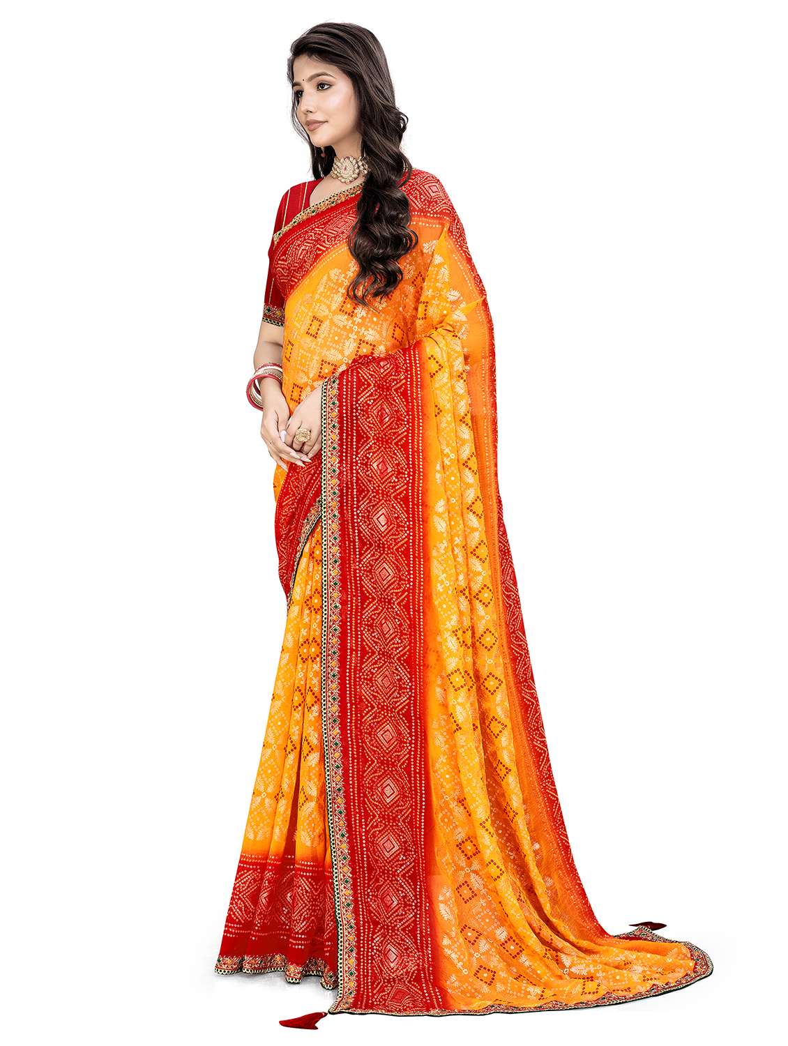Women Bandhani Printed Saree With Blouse - 22606828 -  Standard Image - 1