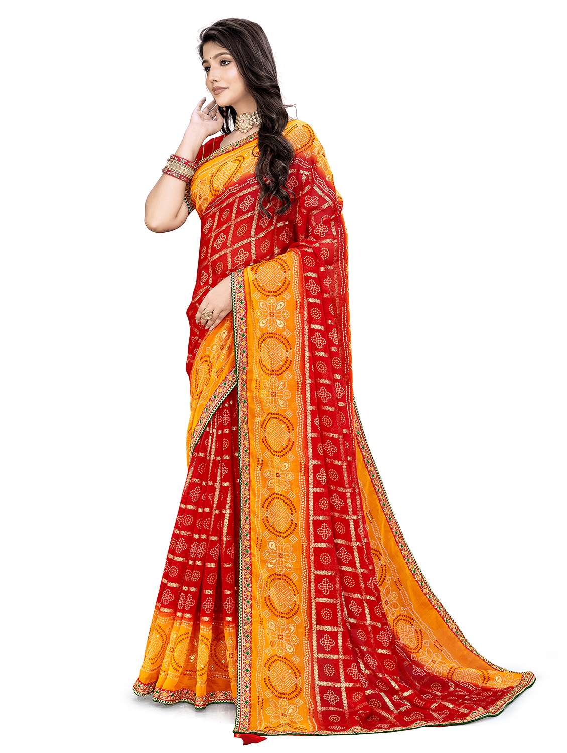 Women Bandhani Printed Saree With Blouse - 22606829 -  Standard Image - 1