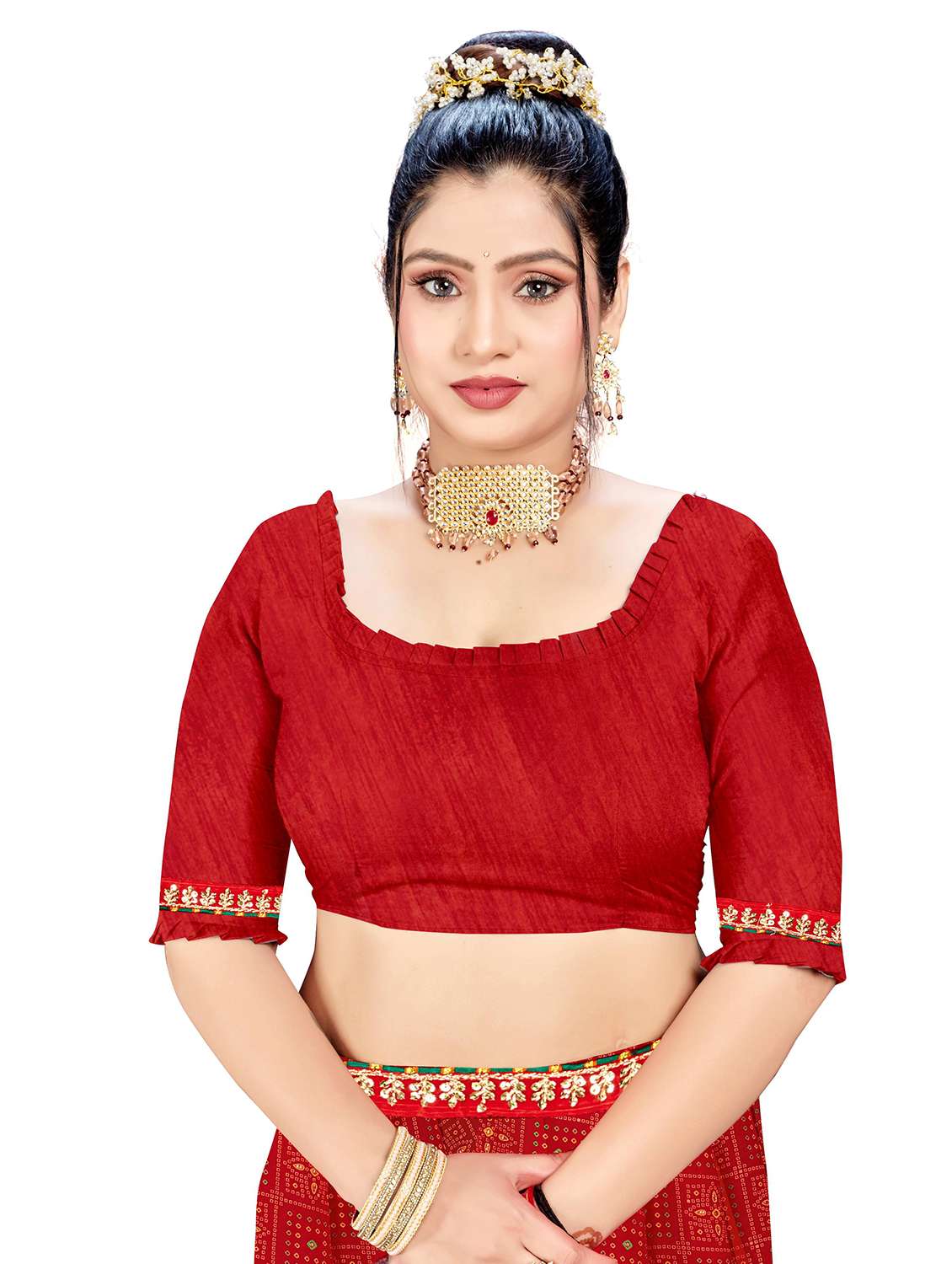 Red Georgette Printed Saree With Blouse - 22606834 -  Standard Image - 4