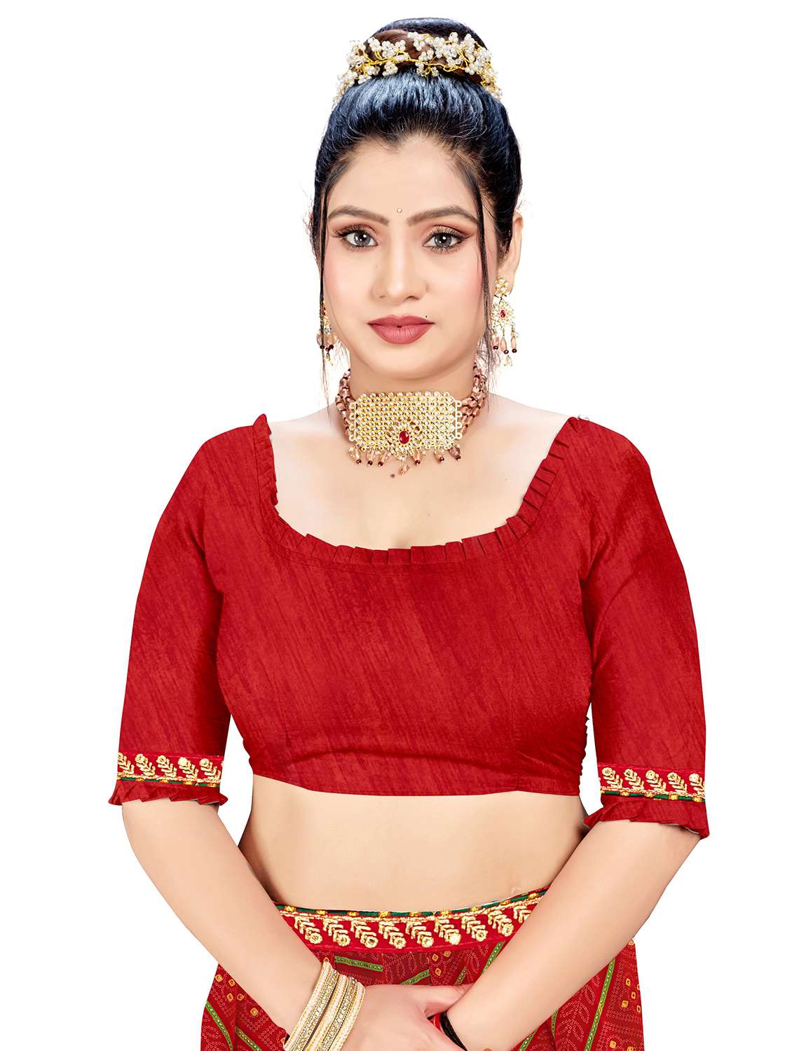 Women Bandhani Printed Saree With Blouse - 22606835 -  Standard Image - 4