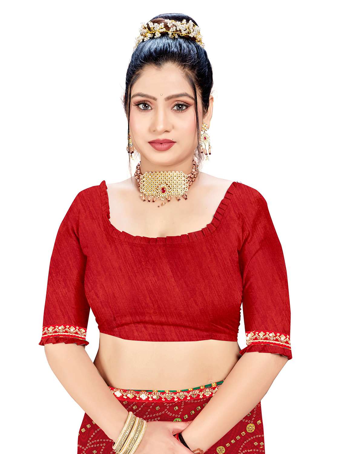 Women Bandhani Printed Saree With Blouse - 22606836 -  Standard Image - 4