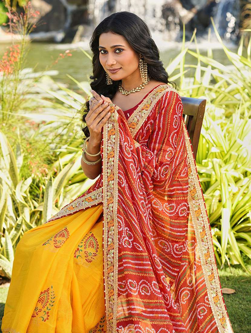 women bandhani printed half & half saree with blouse - 22606843 -  Standard Image - 1