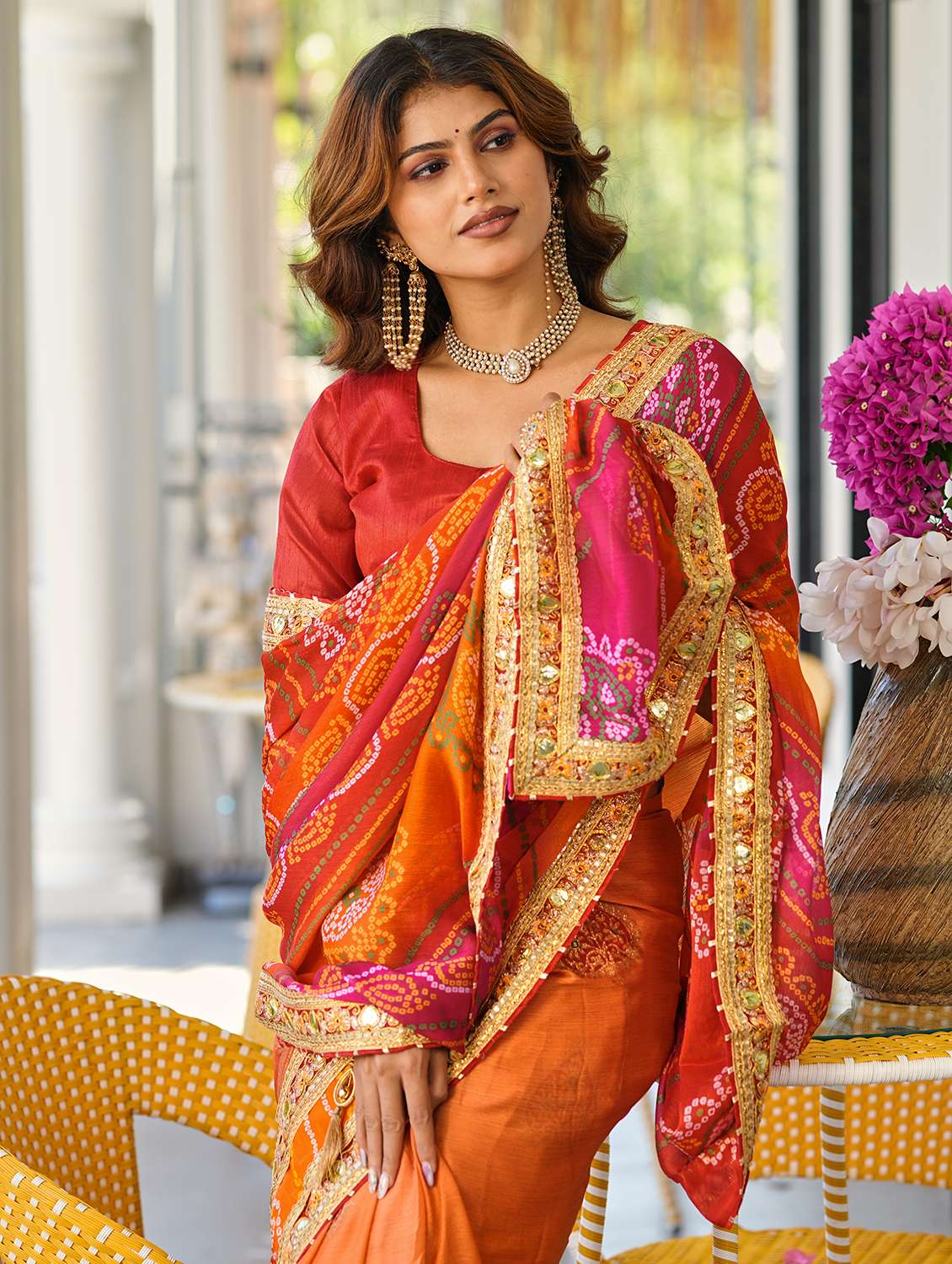 women bandhani printed half & half saree with blouse - 22606844 -  Standard Image - 1