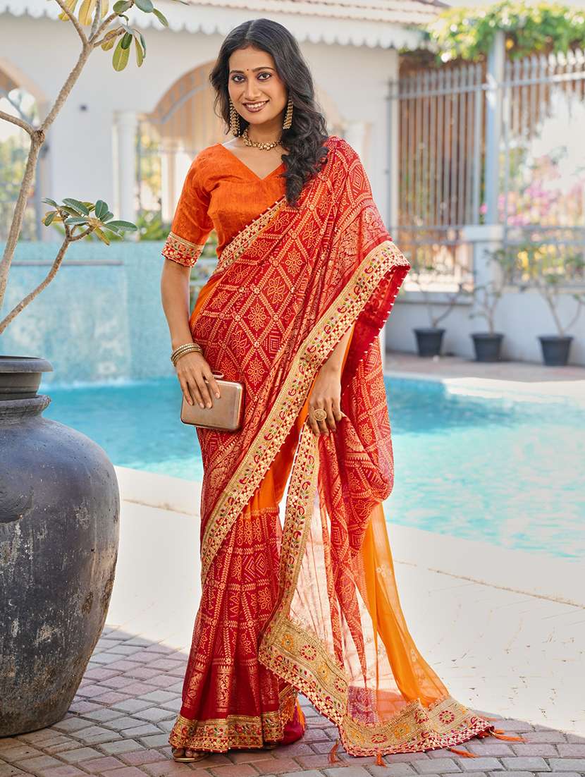 women bandhani printed half & half saree with blouse - 22606845 -  Standard Image - 1