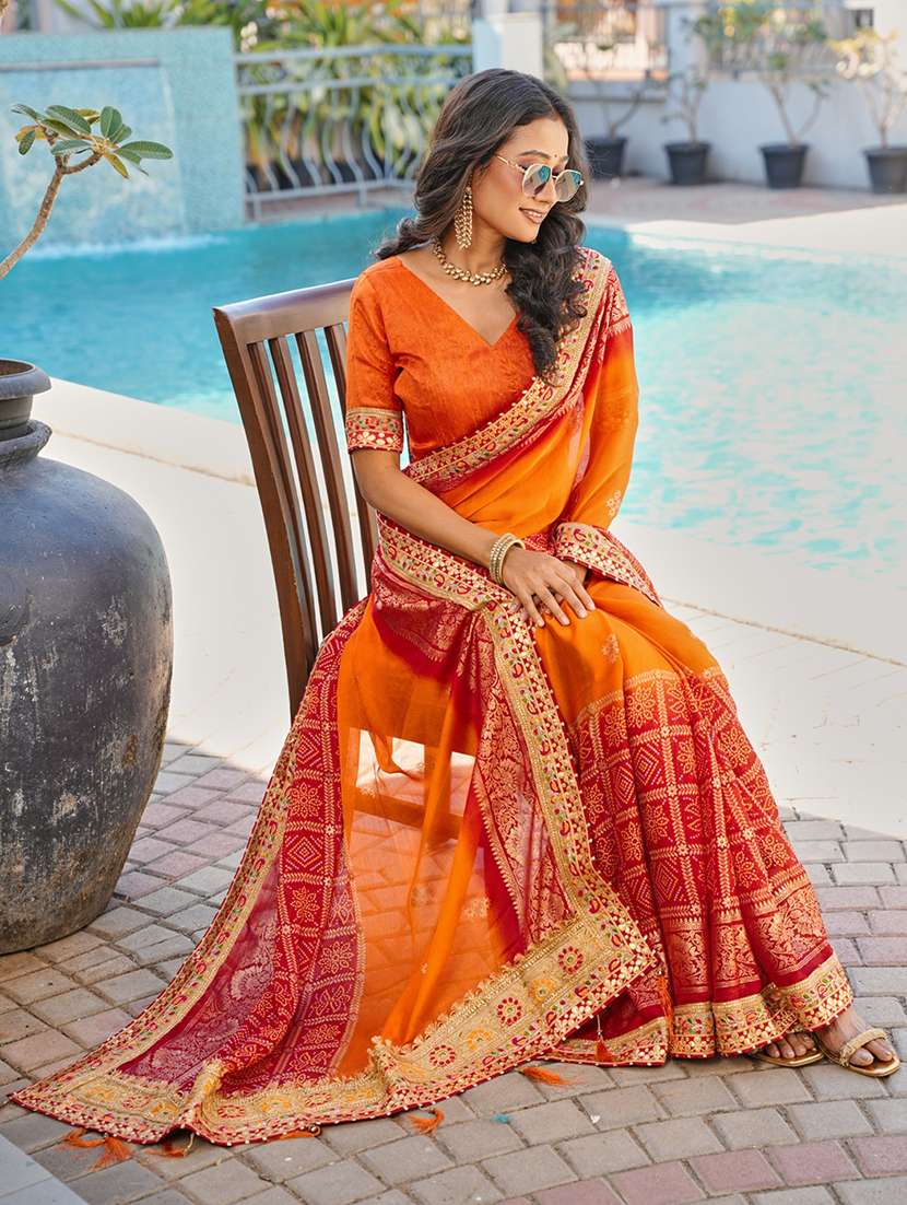 women bandhani printed half & half saree with blouse - 22606845 -  Standard Image - 4
